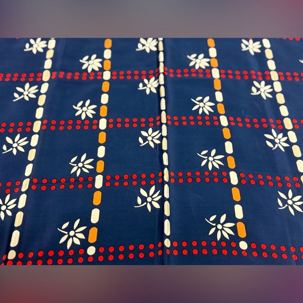 CHRISTIAN DIOR Vintage Y2K 70’s 100% Silk Navy/Multicolor Geometric Floral Scarf - Picture 8 of 11